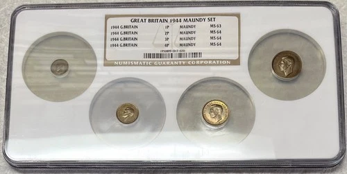 Great Britain Maundy silver 4 coin set, 1944, King George VI. NGC graded