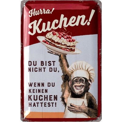 LANOLU Blechschild Hurra Kuchen Küche Bäckerei Retro - 20x30cm