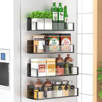 4 Pack Magnetic Spice Storage Rack Organizer for Refrigerator and Oven, Clear Fr