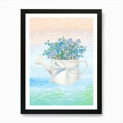 Forget Me Not Watering Can Art Prin Framed Wall Art Poster Canvas Print Picture
