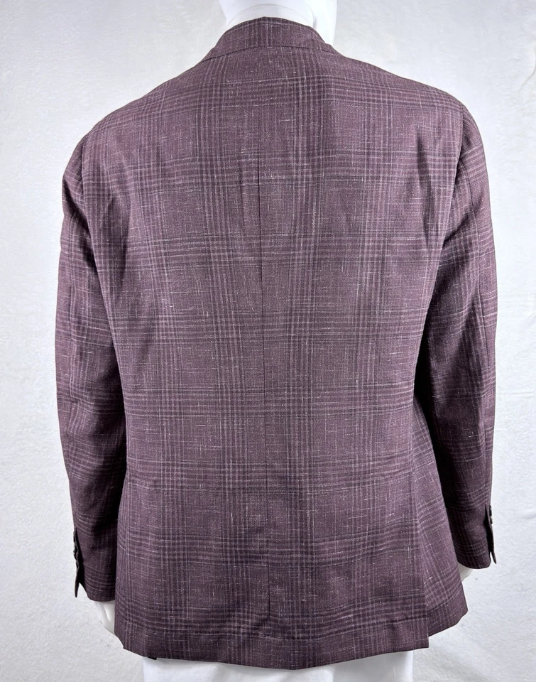 Brunello Cucinelli Sport Coat Burgundy Glen Check Wool Silk Linen 54IT 44US NWOT - Image 3 of 4