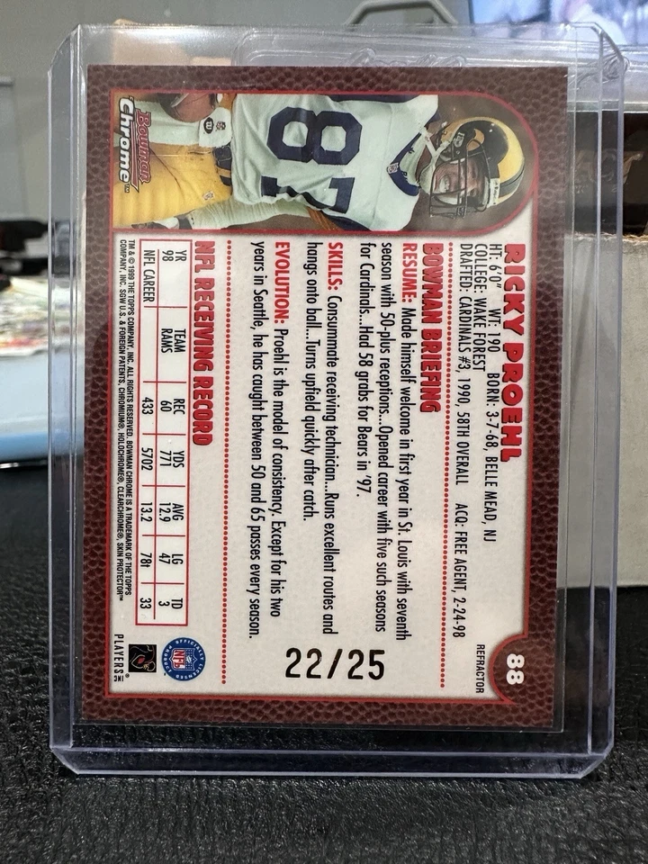 Bowman Chrome Ricky Proehl #88 1999 refractor 22/25 St. Louis Rams sin clasificar Foto 2 de 2