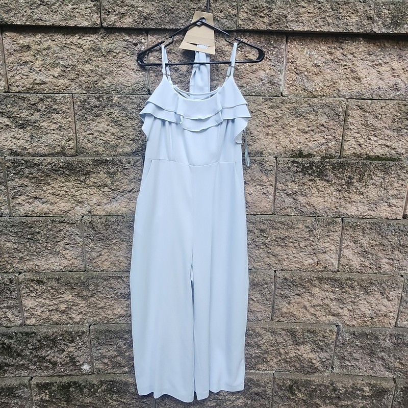 EUC Promesa Baby Blue Cropped Wide Leg Belted Jumpsuit With Pockets Sz Medium