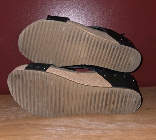 Women's Boutique By Corkys Wedge Sandals Size 10 Black Slingback Shoes - Picture 7 of 7