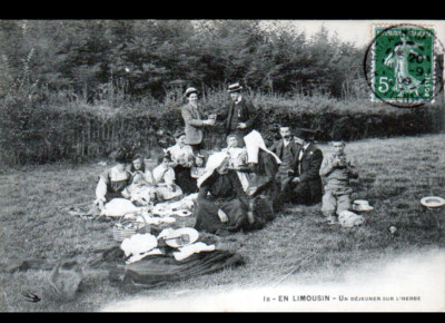 CHATEAUNEUF-LA-FORET (87) animiertes Picknick / Stempel RURALER FAKTOR ''B'' im Jahr 1909