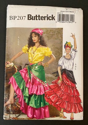 Butterick Pattern BP207 Gypsy, Fortune Teller, Latin Dancer Costume (Size XS-M)