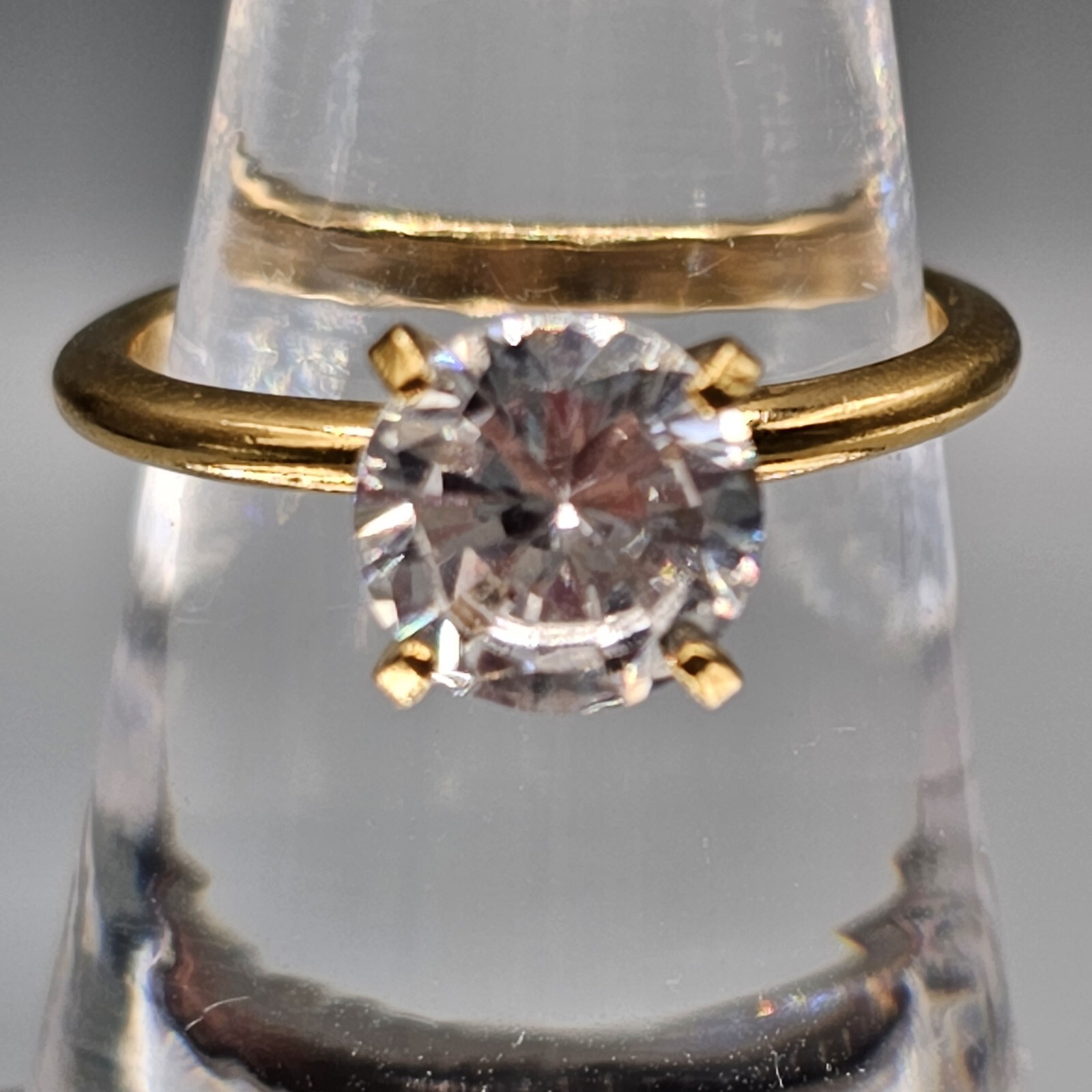 Crystal Solitaire Engagement Ring Round Stone Gol… - image 2