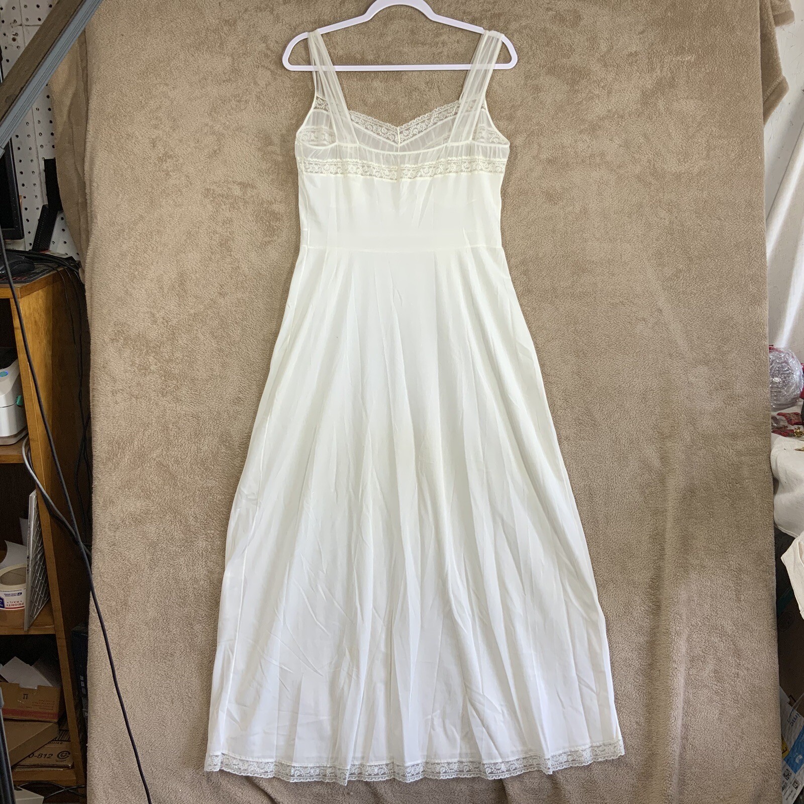 VTG Ivory Long Nylon Nightie Nightdress Sz 38 KAYSER Luxite Coquette Fairy Sexy