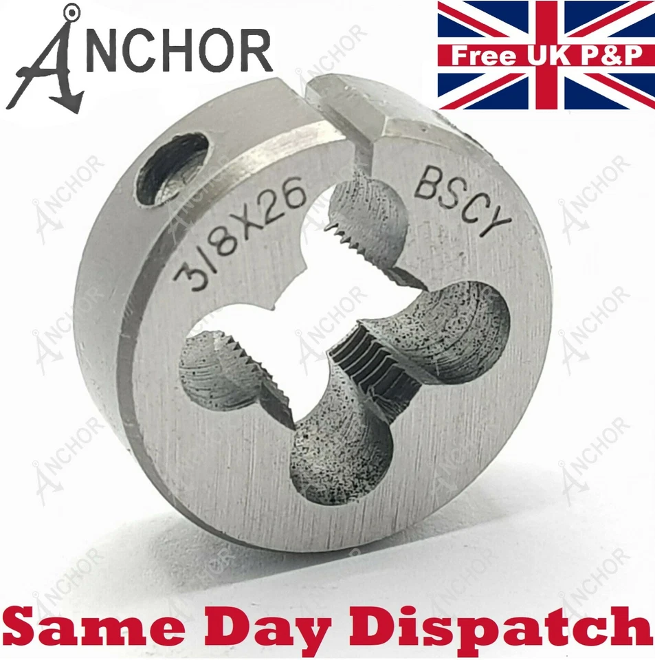 Anchor BSCY Die 3/8" x 26 TPI Round Split Die 1” OD British Cycle Thread 3/8