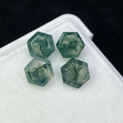 [WHOLESALE] NATURAL MOSS AGATE FACETED  HEXAGON SHAPE LOOSE GEMSTONE