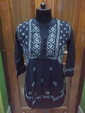 HANDMADE TOP CHIKAN EMBROIDERY 100 COTTON M 41 CROCHET BUTTON ETHNIC KURTA KURTI