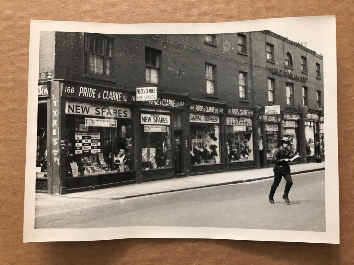 Vintage B/W PHOTO Pride Clarke Motorcycle Store Street Window Display #8