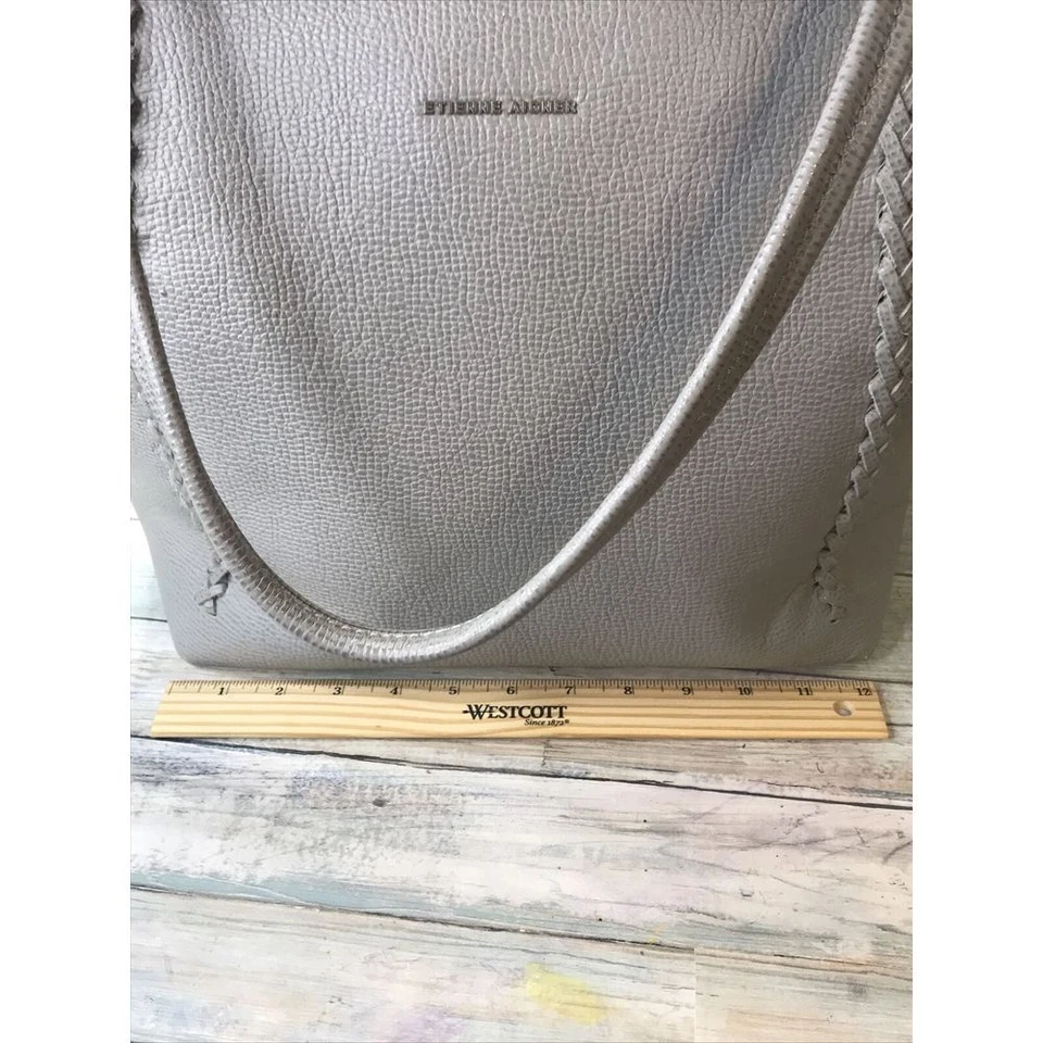 Etienne Aigner Stella Large Thick Gray Leather Shopper Tote Shoulder Bag - Image 3 of 4