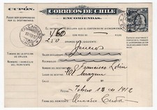 Chile 1912 Paquete Correo 80c TALCAHUAO a EL ARRAYAN Colón Peso Bronce tipo