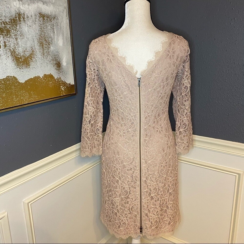 即着！国内発送！DVF ZARITA SCOOP dress Diane von Furstenberg - Navy Lace Overlay Cocktail 