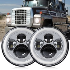 2pc 7 Round Chrome Led Headlight Hilo Drl For Ford Ln9000 Ln7000 Ln8000 Trucks