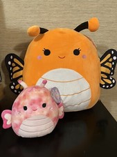 16” Mony Orange Monarch Butterfly And 8” Peach Tye Dye Eileen Squishmallow.