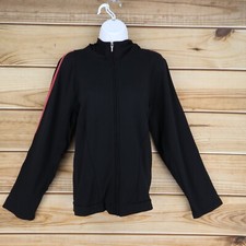 Talbots Full Zip Jacket Hooded Womens Sz XL Black Sleeve Stripe Stretch Comfort