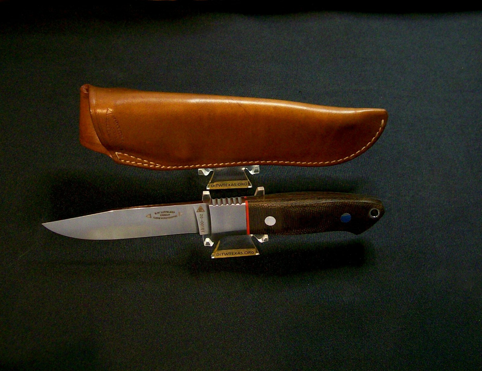 Lone Wolf Loveless Knife & Sheath Italy Made Black Pouch Green Micarta