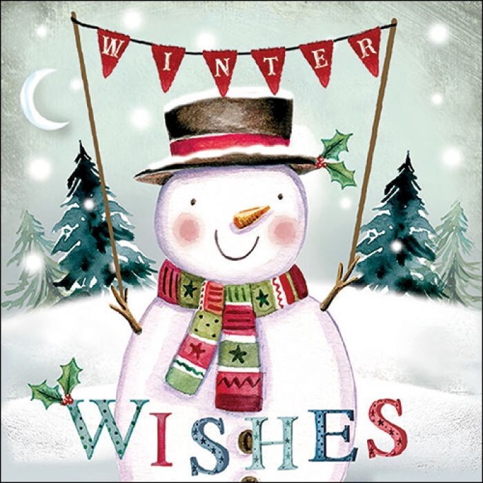 4 x Single Paper Napkins/3-Ply/33cm/Decoupage/Christmas/Snowman/Winter Wishes