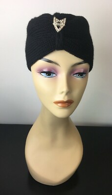 Black tight knit woven retro vintage wool head wrap turban w  display picture 1