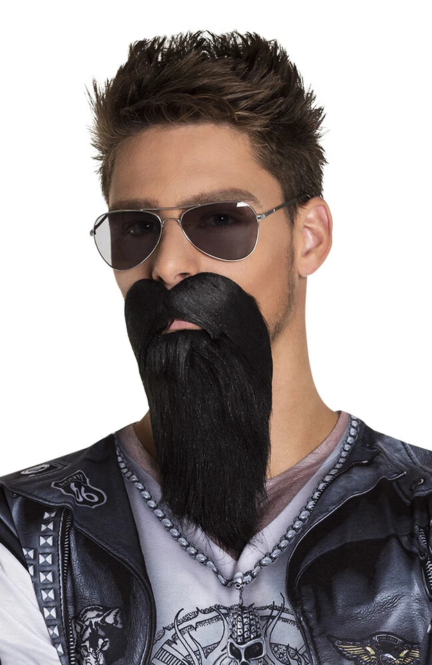 BOLAND BV Bart Biker Vollbart schwarz selbstklebend Karneval Fasching Party