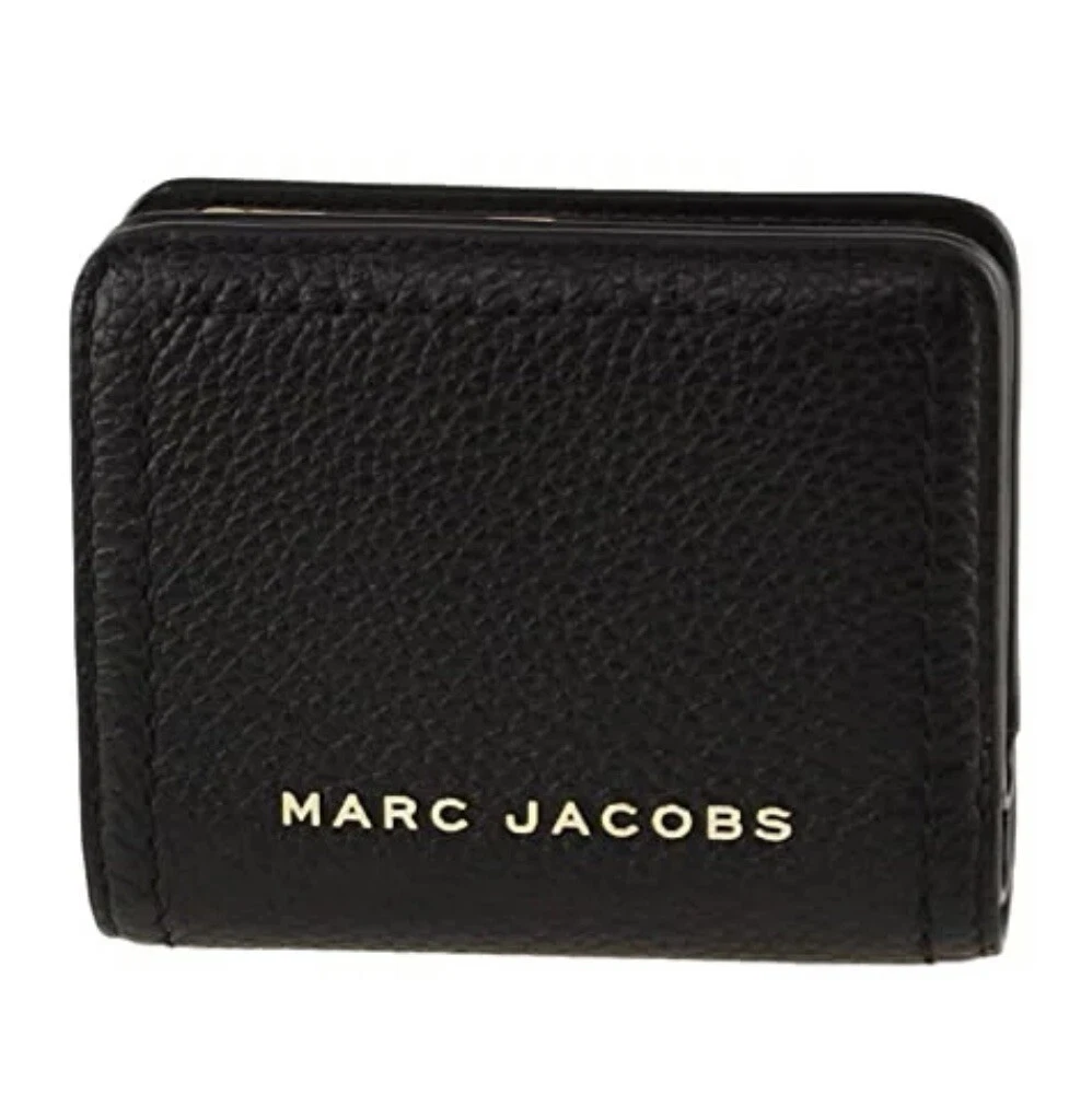 Marc Jacobs Black With Gold Hardware Top Stitched Compact Zip  