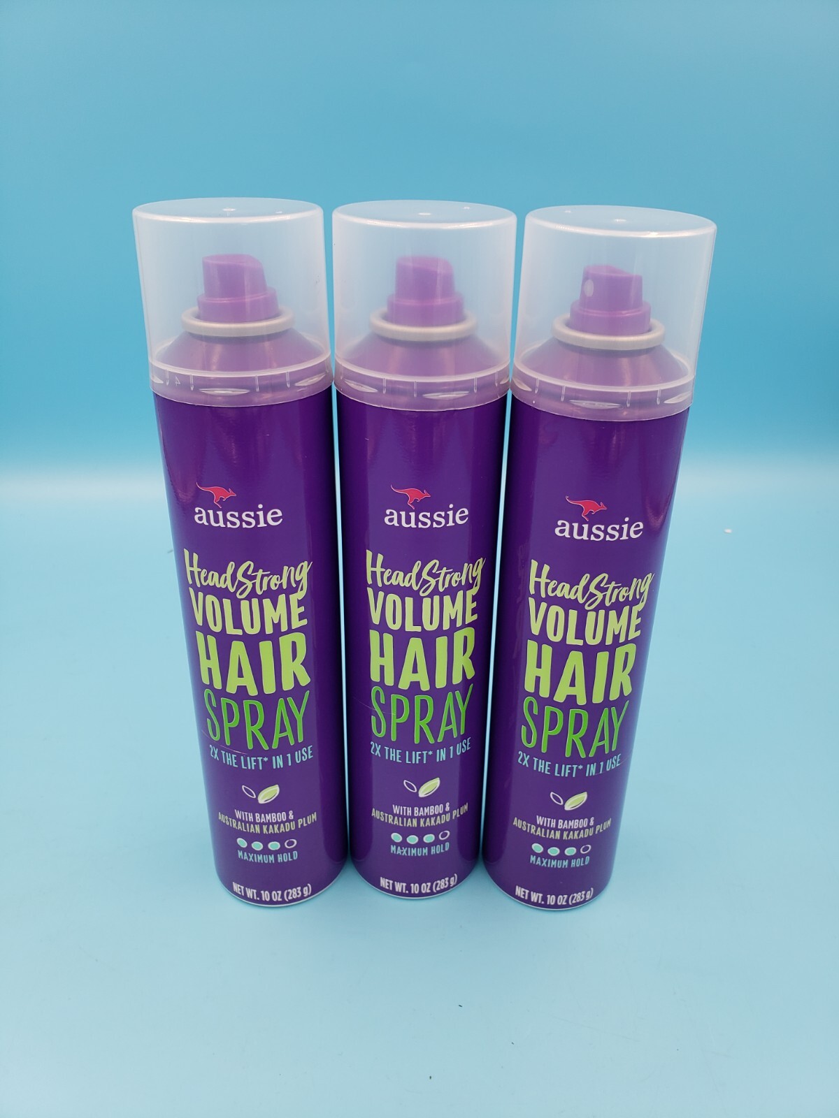 Lot of 3 Aussie Volume Hair Spray Headstrong Maximum Hold Bamboo 10 oz cans