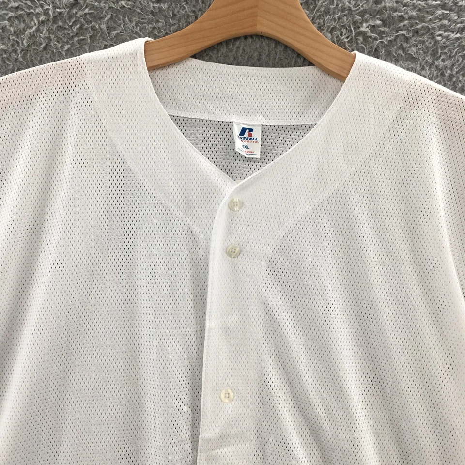 Camisa Jersey Russell Atlética Botón Delantero Para Hombres XXL Blanca Ojales Manga Corta Foto 2 de 4