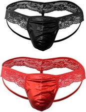 Men's Pouch Lace Frilly Sissy Thong Panties Bikini Briefs T-back Thong G-string