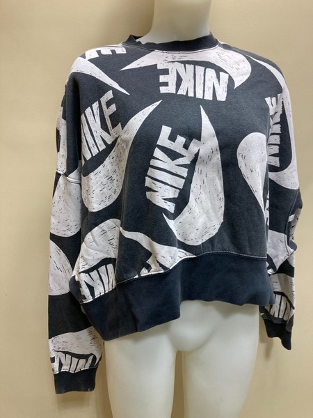 Nike All Over Print Cropped Sweatshirt Black White Logo Size L