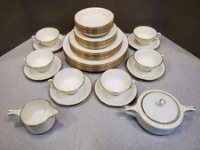 Service for 6 Lenox American Belleek Parian Ware Dinnerware, 86B Ivory Gold Rim