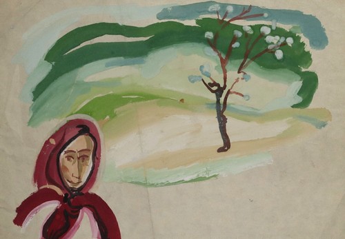 Vintage impressionist gouache painting portrait - Picture 2 of 8