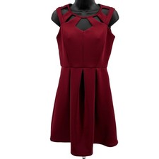 Sweet Storm Mini Dress WMNS M Berry Red Cut Out Pleated Fit & Flare Sleeveless