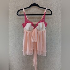 Victoria's Secret Vintage Peach Chiffon Lace Babydoll Lingerie 36C