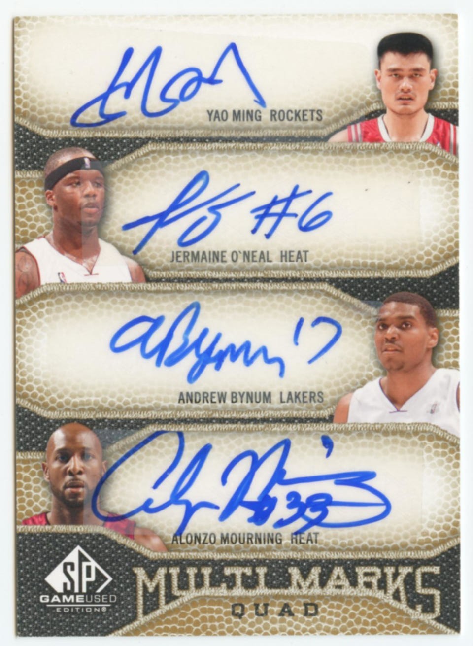 2009-10 UD SP Game Used Yao Ming O'neal Bynum Mourning Multi Marks Quad Auto /25