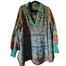 FREE PEOPLE Seasons Of Sun Mini Collared Pullover Knit Sweater Dress Medium