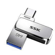 SSK 64GB Dual USB Flash Drive C Thumb Drive, up to 240 MB/s 64GB, Silver