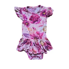 Posh Peanut Bamboo Pink Bold Floral Twirl Skirted Bodysuit Dress Size 3-6 Months