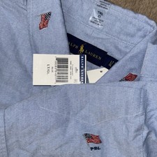 NWT Polo Ralph Lauren Short Sleeve Oxford Shirt Men’s LT Blue American Flags