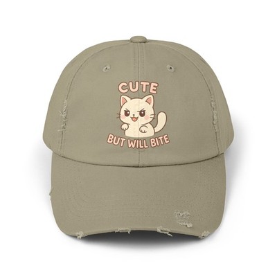 Unisex Distressed Hat Cute But Will Bite Kawaii Cat Art