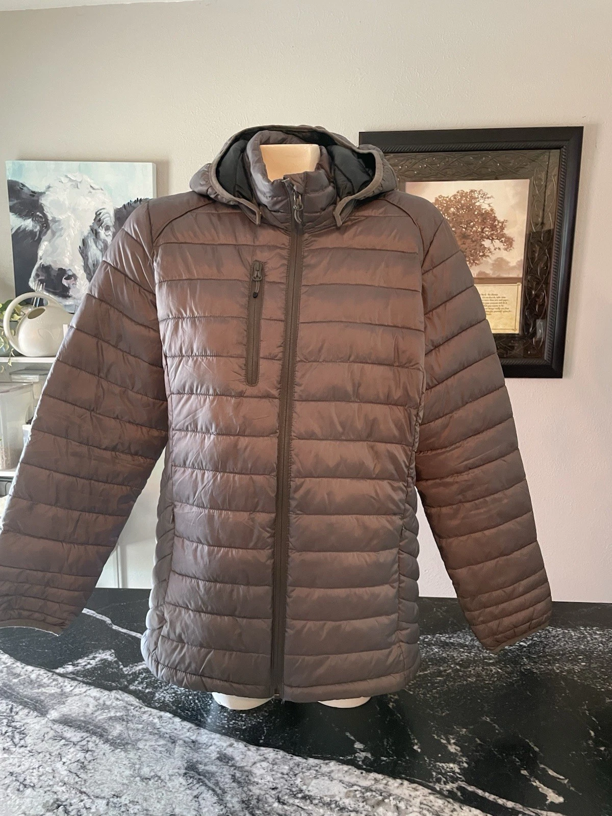 Kenneth Cole Gray Puffer Jacket with Quilted Design Mens Size XL