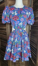 AMUR Katy Floral Cutout Mini Dress Size 00 Blue Pink EUC Sustainable Luxury