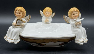 Ceramic Angels Candy Nut Trinket Holder Dish Christmas Holiday Ceramic READ