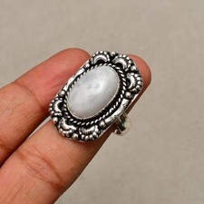 Rainbow Moonstone Gemstone 925 Sterling Silver Handmade Jewelry Ring Size 8