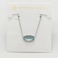 New Kendra Scott Elisa Pendant Necklace In Light Blue Glass Silver