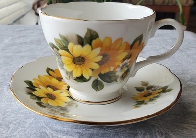 Duchess Bone China England Cup & Saucer   Yellow Floral Pattern   Vintage