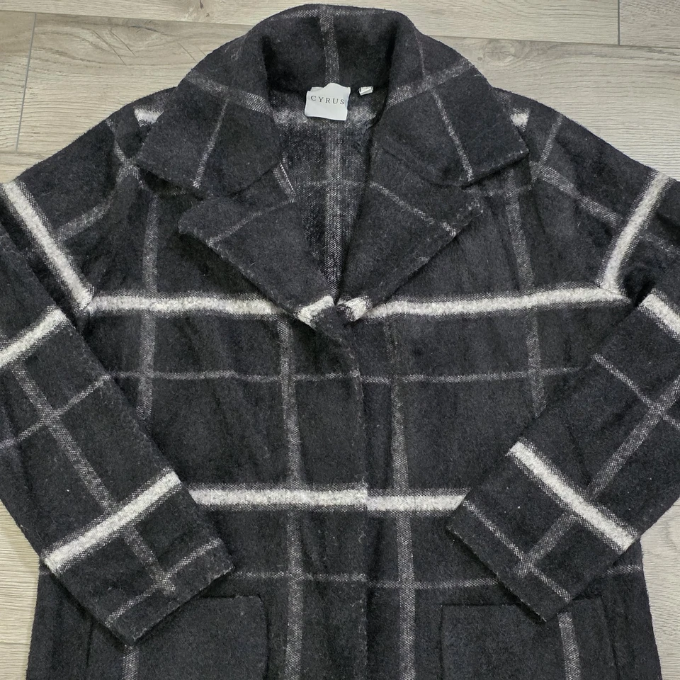 Abrigo/chaqueta/abrigo tejido difuso a cuadros negro/blanco Cyrus para mujer L botón a presión Foto 2 de 4