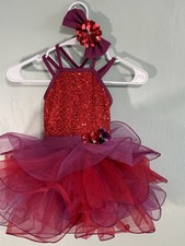 Weissman girls' dance costume Red Xsc With Matching Hair Bow