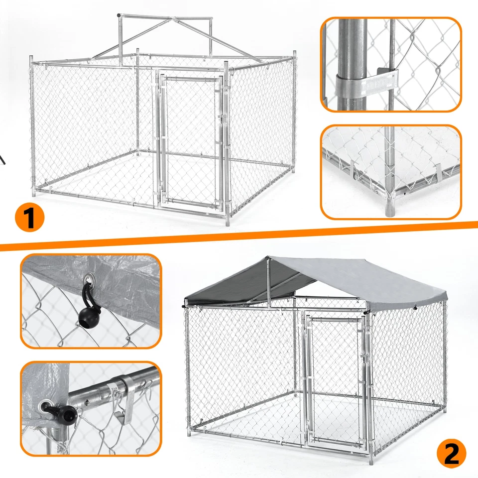 79 Inch Outdoor Dog Kennel for Large Dog Steel Lockable Door Chain Link Playpen - Image 3 of 4